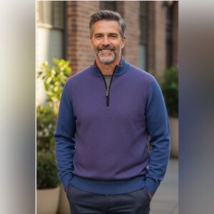 Men's Turtleson Purple and Blue Quarter Zip Sweater